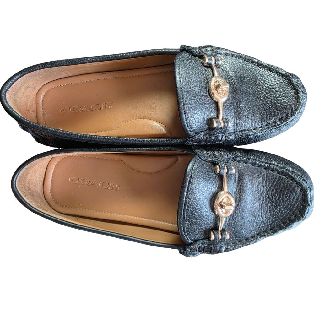 Coach Arlene Black Pebbled Leather Turnlock Driving Loafers Flats 8